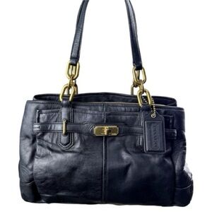 Coach Black Leather Shoulder Bag with brass Hardware